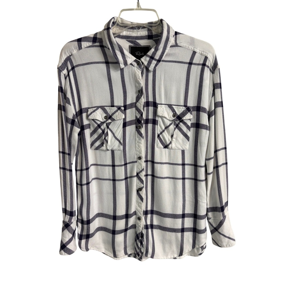 Rails X‎ Free People Hunter Plaid Soft Button Down Shirt White Navy Blue Small